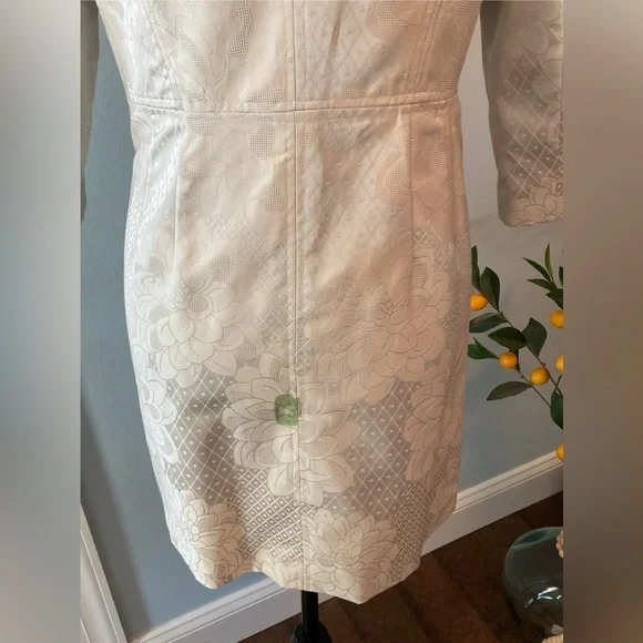 Gorgeous! Talbots Car Coat Floral Jacquard Long Line Jacket Vanilla Off-White 8P - Picture 15 of 16